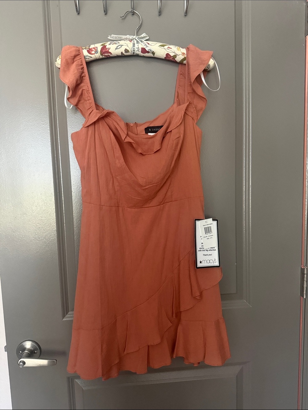 B. Smart Rust Orange Ruffle Strap Mini Dress from Macy’s NEW WITH TAGS